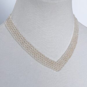 Bridal Pearl Woven V Necklace With 14k