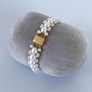 Pearl Woven Bracelet with solid 14k Yellow Gold Clasp