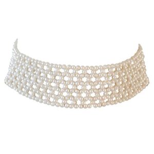 Woven White Pearl Choker with Sterling Silver Sliding Clasp