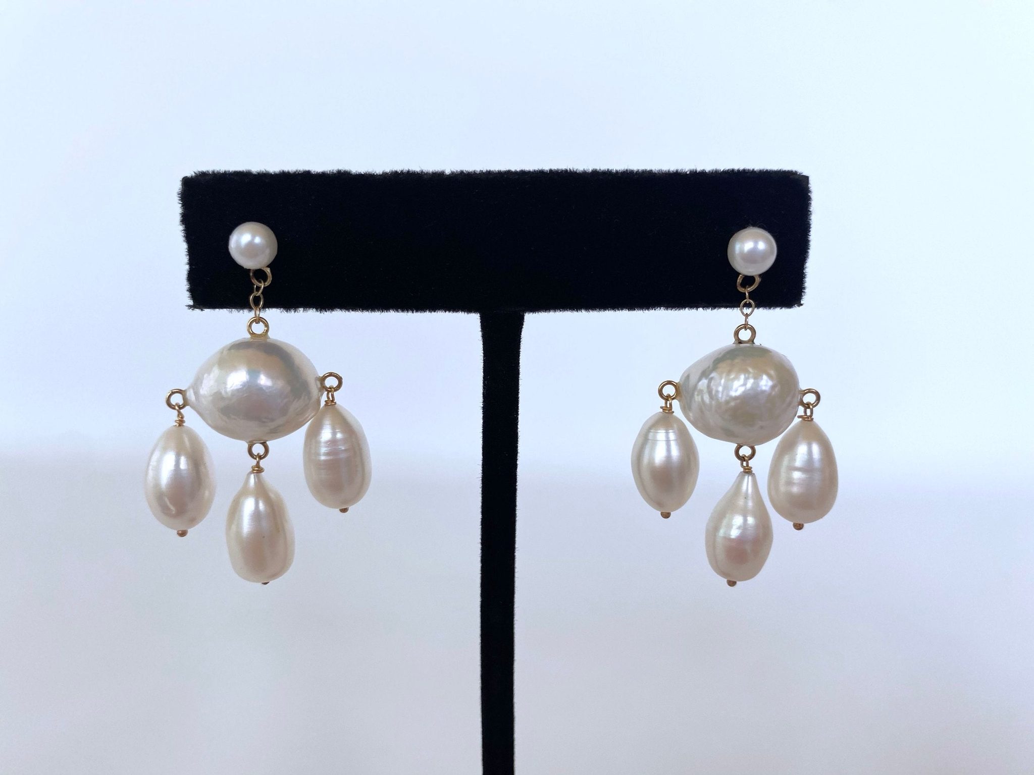 Baroque Pearl Chandelier Earrings with 14K Yellow Gold - Image 2