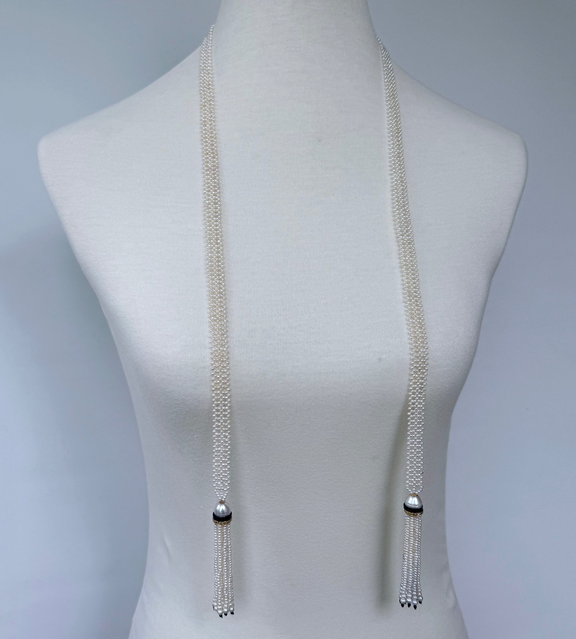 Pearl Woven Lariat Sautoir With Gold & Diamonds - Image 2