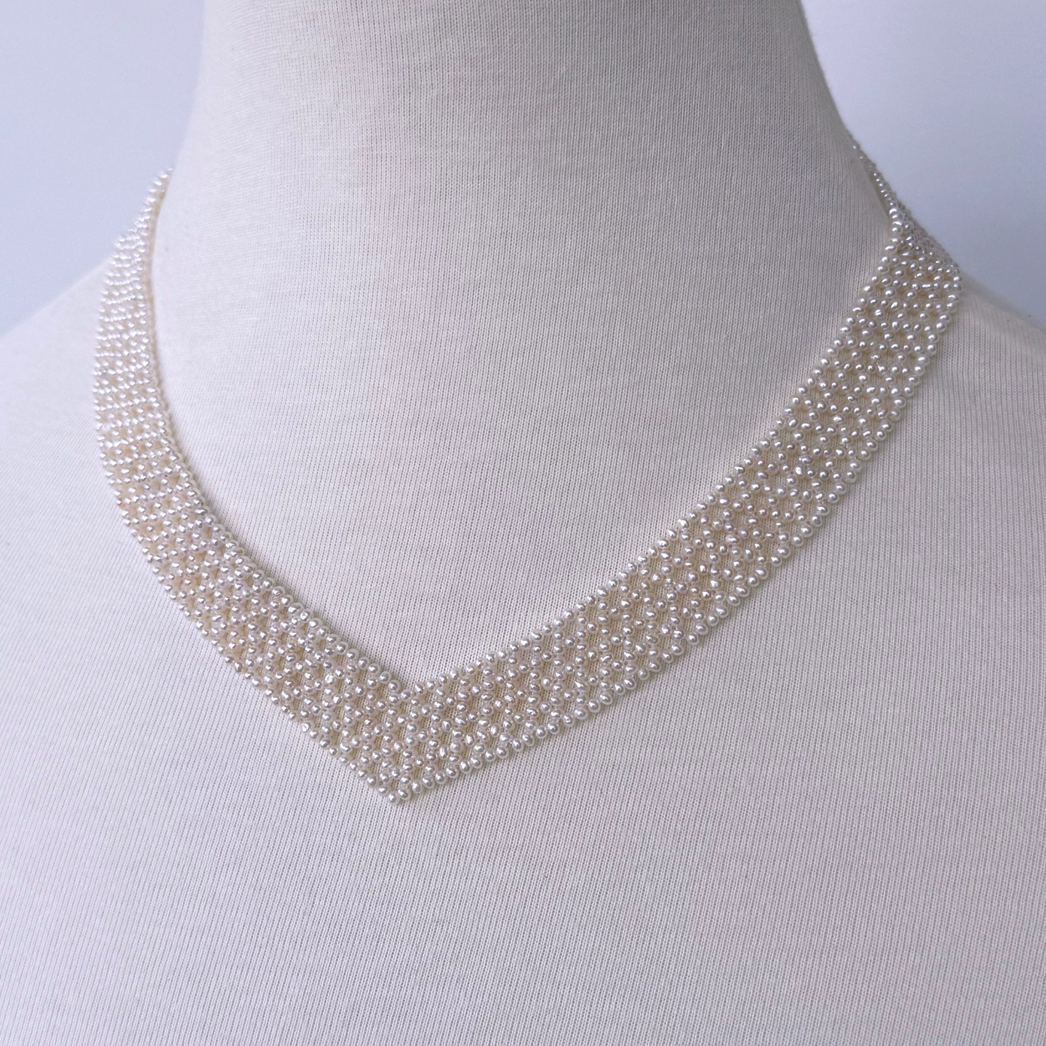 Seed Pearl Woven "V" Necklace with 14k - Image 2