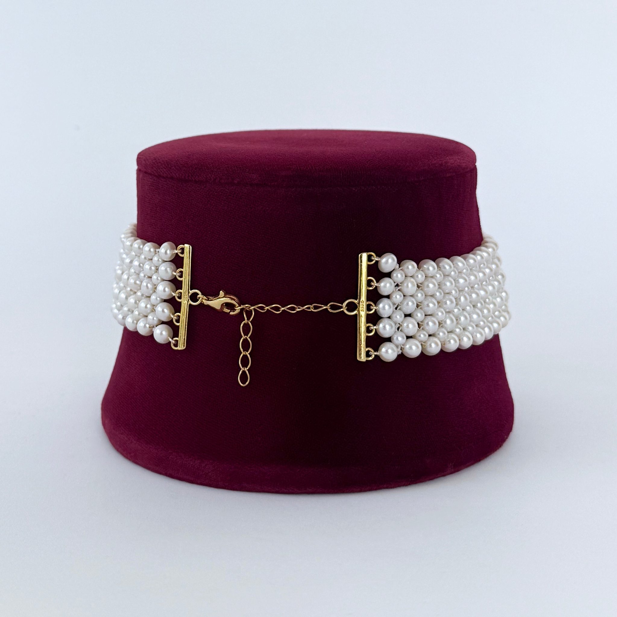 Pearl Woven Bridal Choker with Adjustable Clasp - Image 3