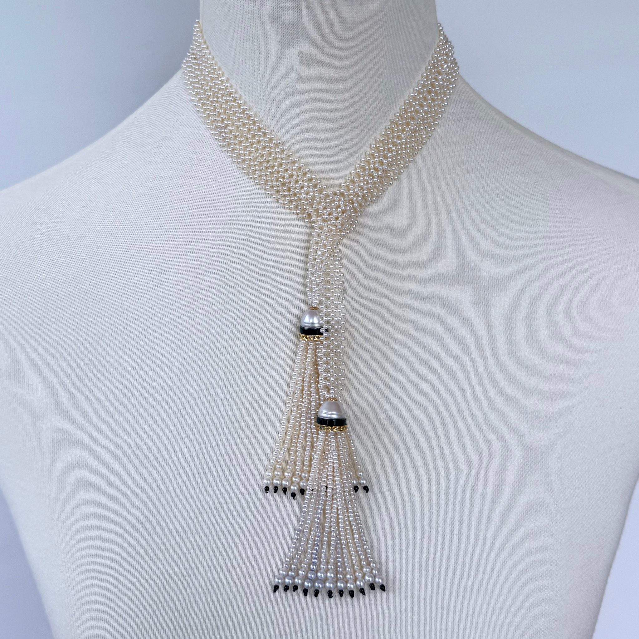 Pearl Woven Lariat Sautoir With Gold & Diamonds - Image 3