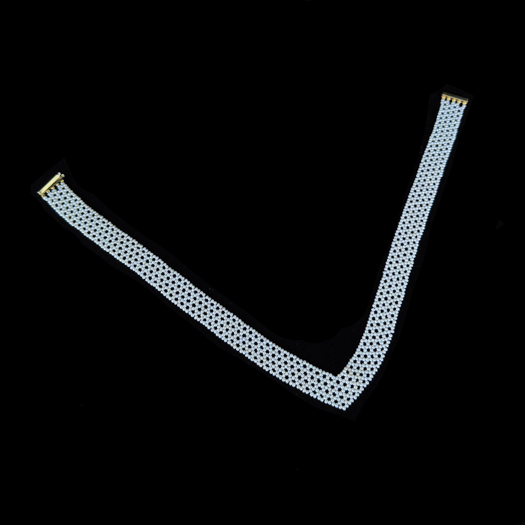 Seed Pearl Woven "V" Necklace with 14k - Image 3