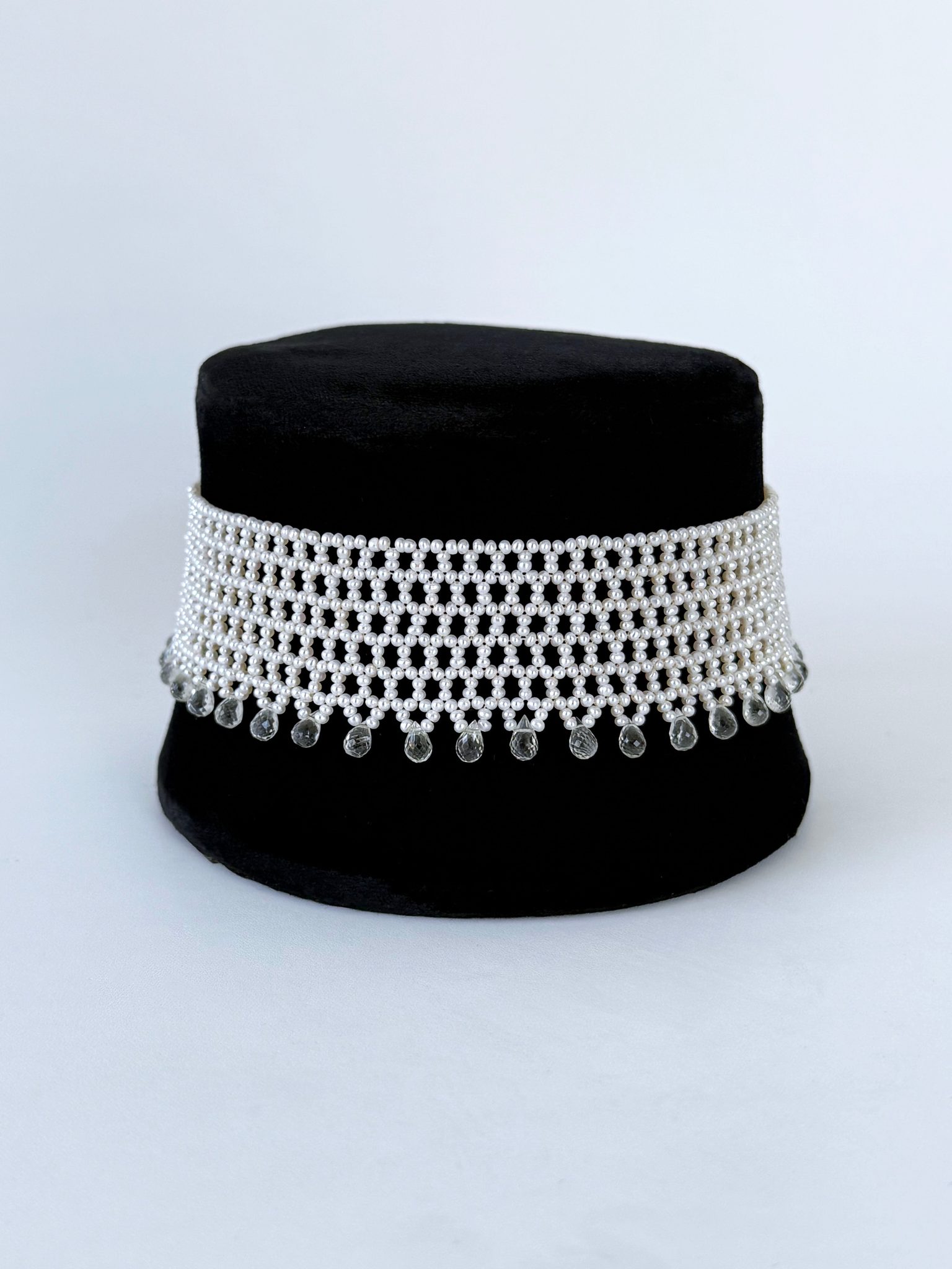 Lace Woven Choker with Aquamarine Briolettes and Sliding Clasp - Image 3