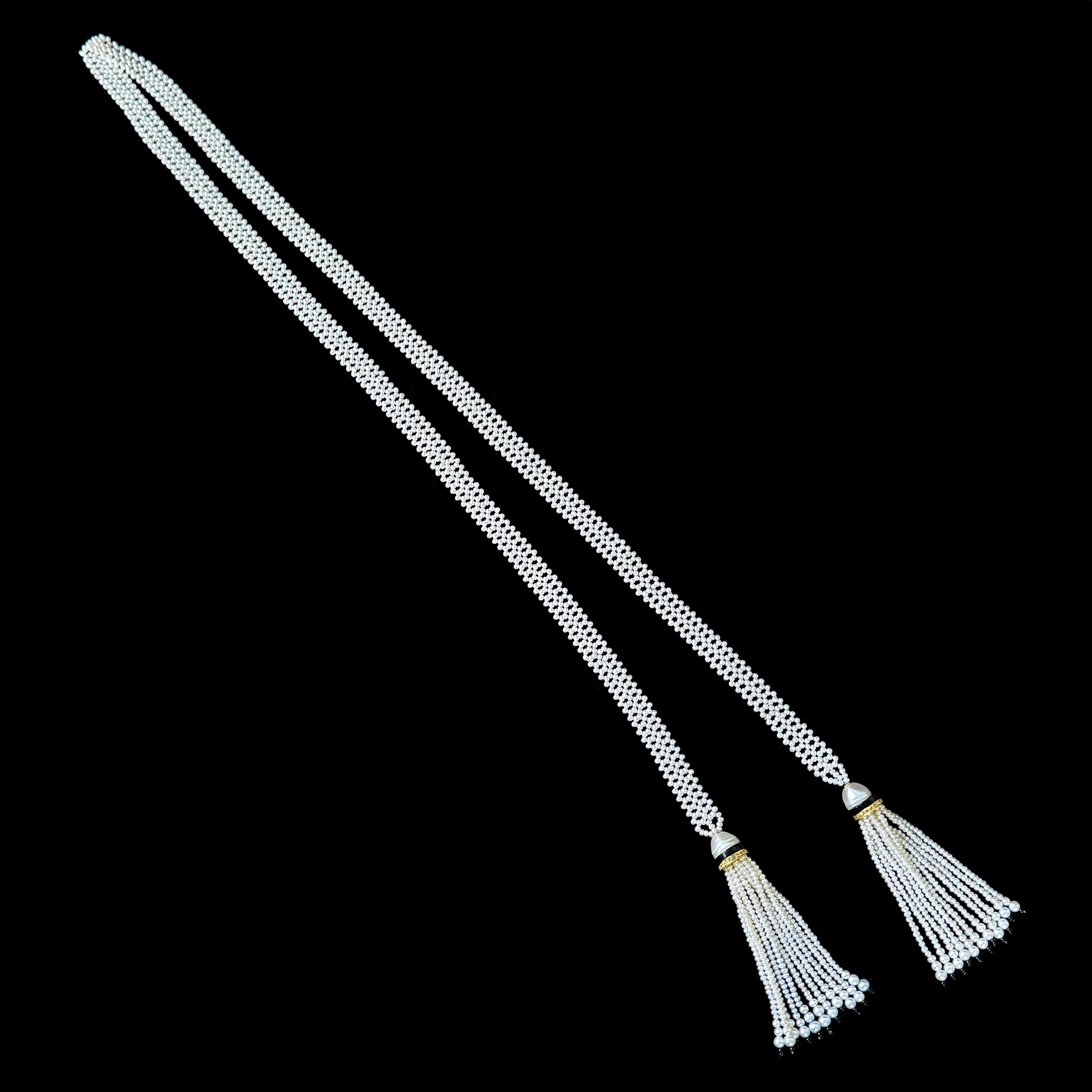 Pearl Woven Lariat Sautoir With Gold & Diamonds - Image 4