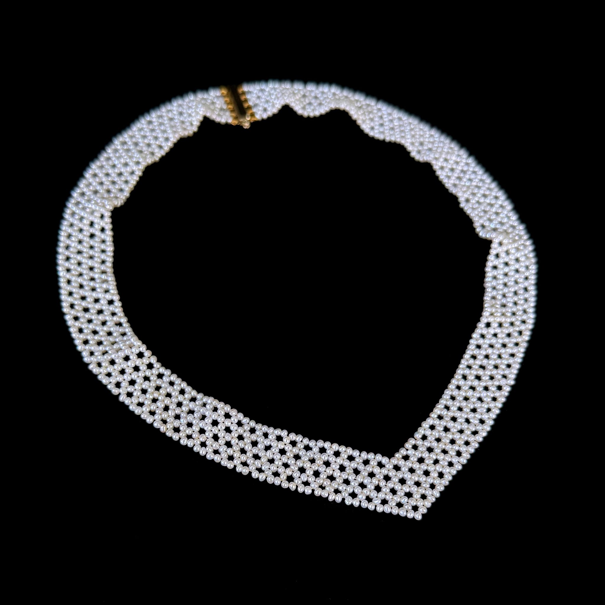 Seed Pearl Woven "V" Necklace with 14k - Image 4
