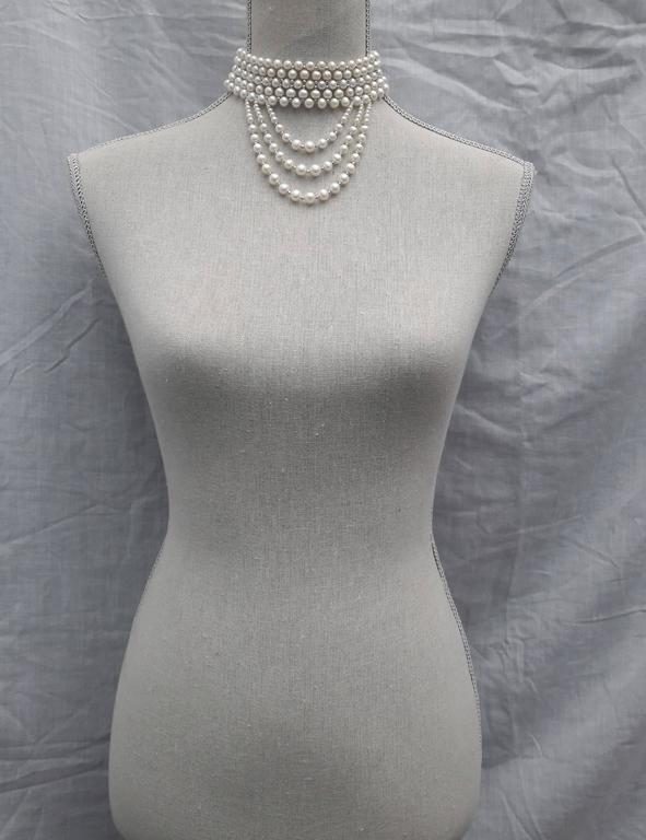 Woven White Pearl and Draped Choker with Rhodium Plated Silver - Image 4