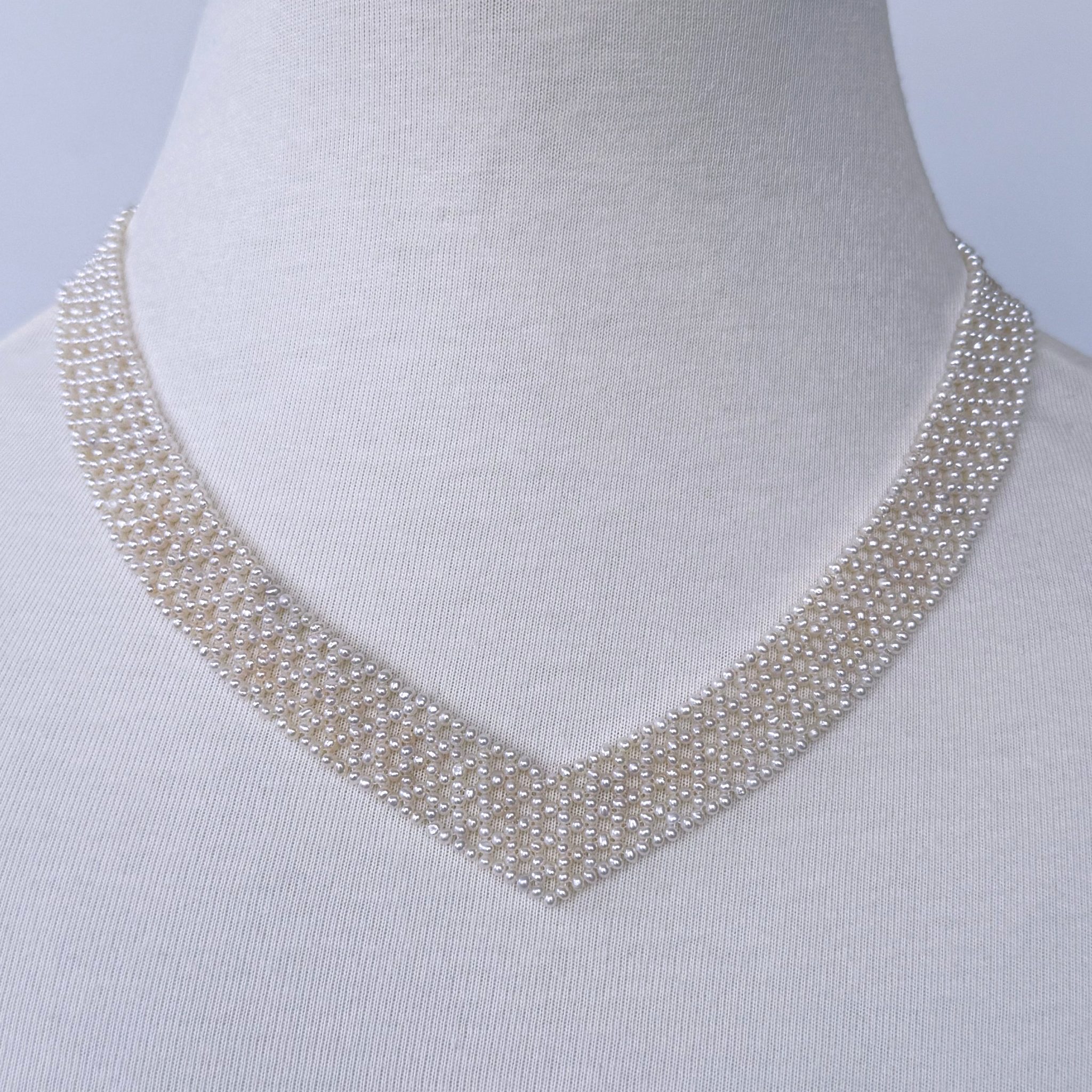 Seed Pearl Woven "V" Necklace with 14k - Image 5