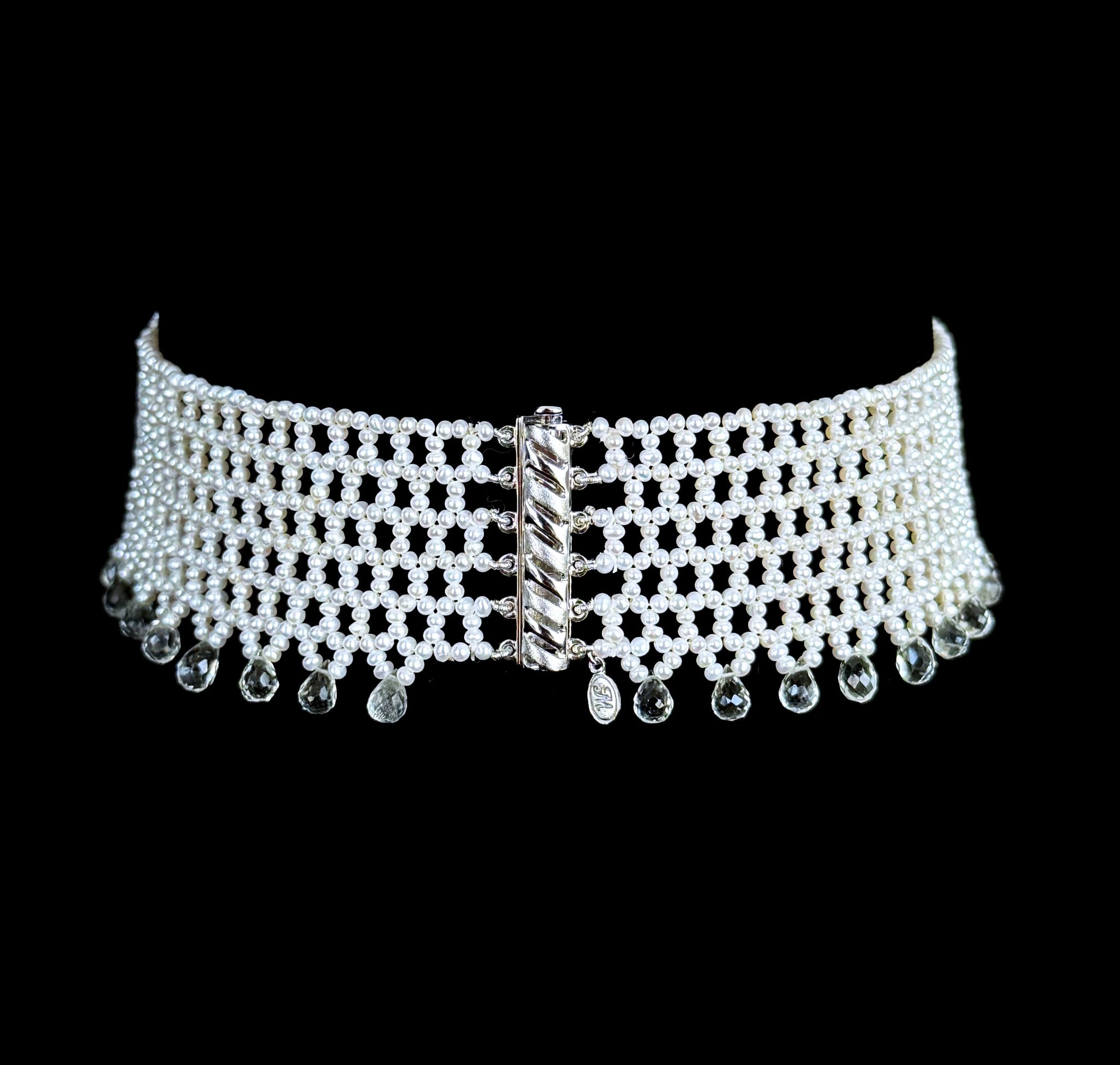 Lace Woven Choker with Aquamarine Briolettes and Sliding Clasp - Image 5