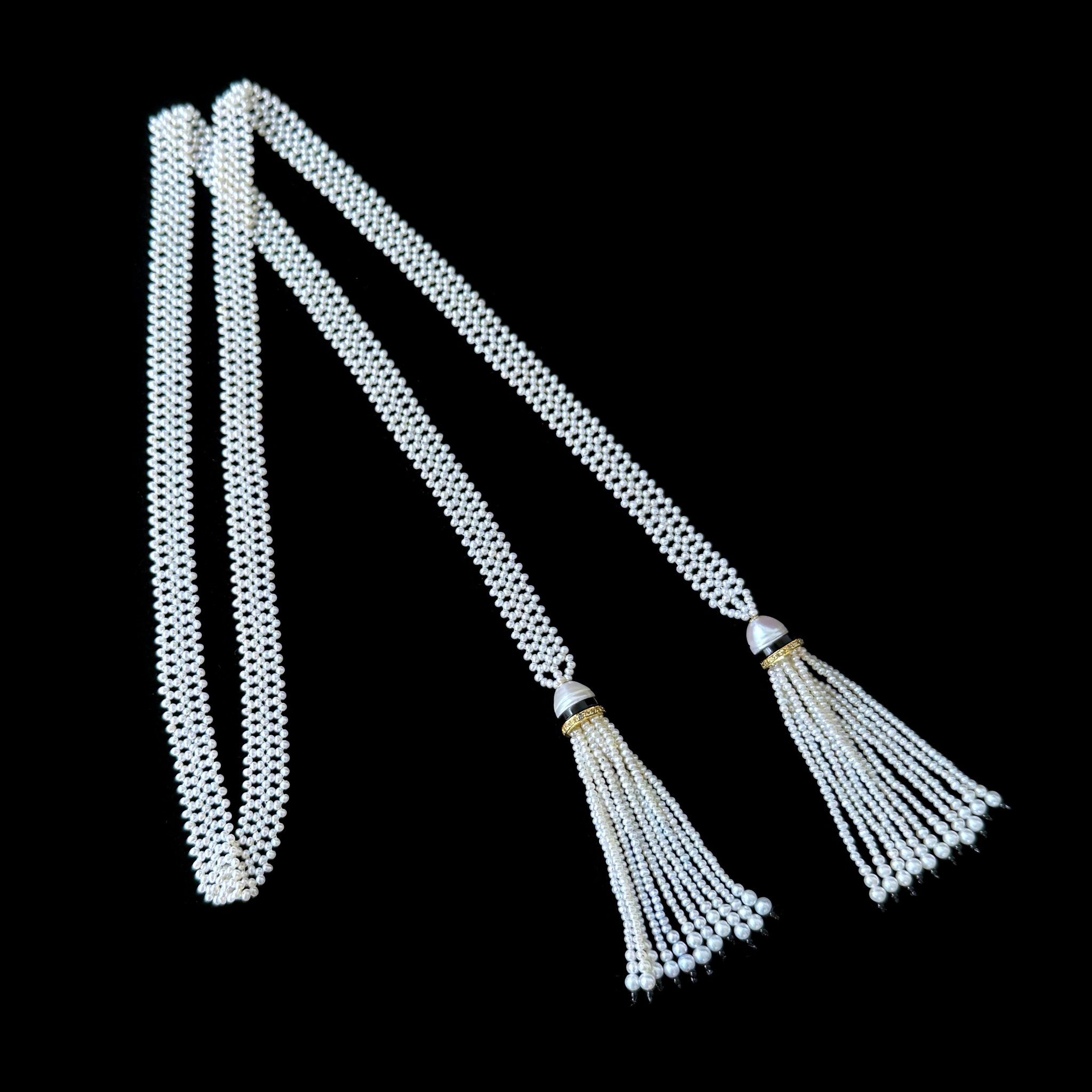 Pearl Woven Lariat Sautoir With Gold & Diamonds - Image 6