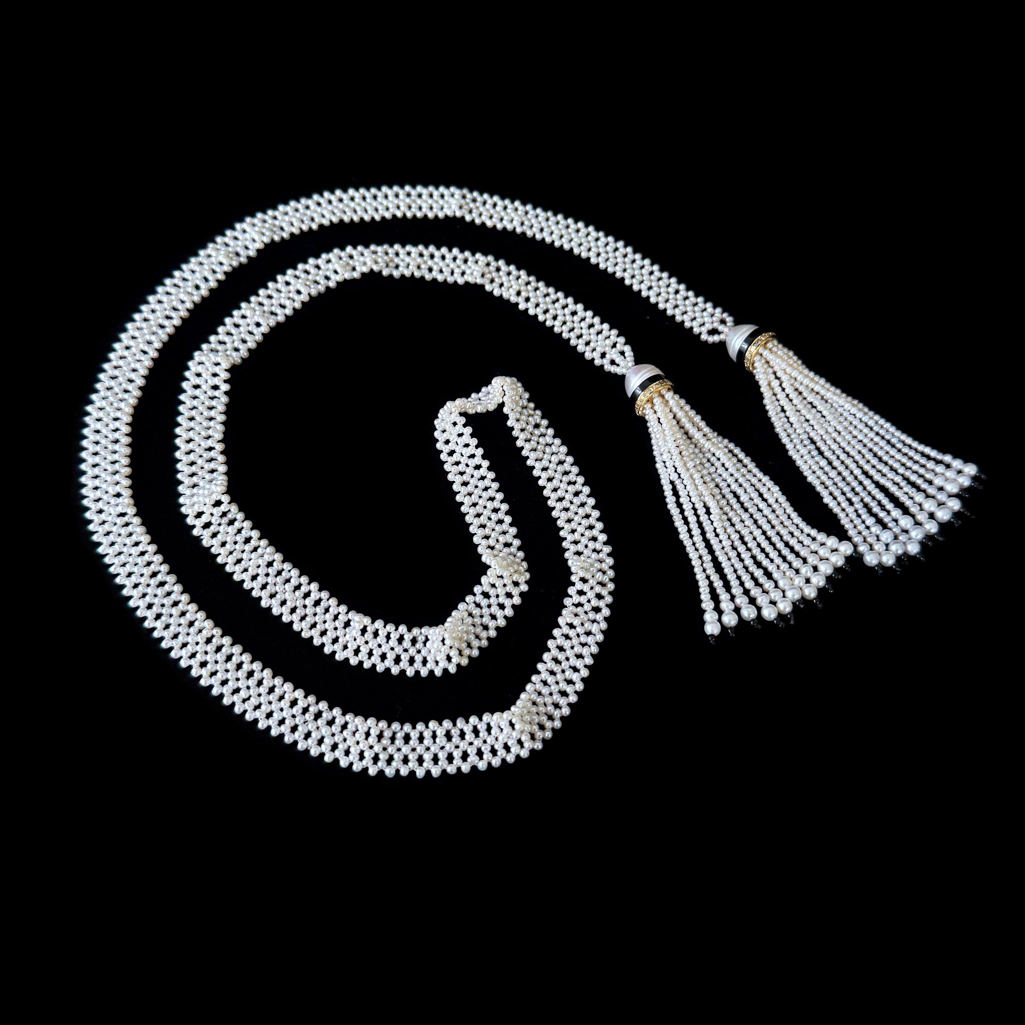 Pearl Woven Lariat Sautoir With Gold & Diamonds - Image 8