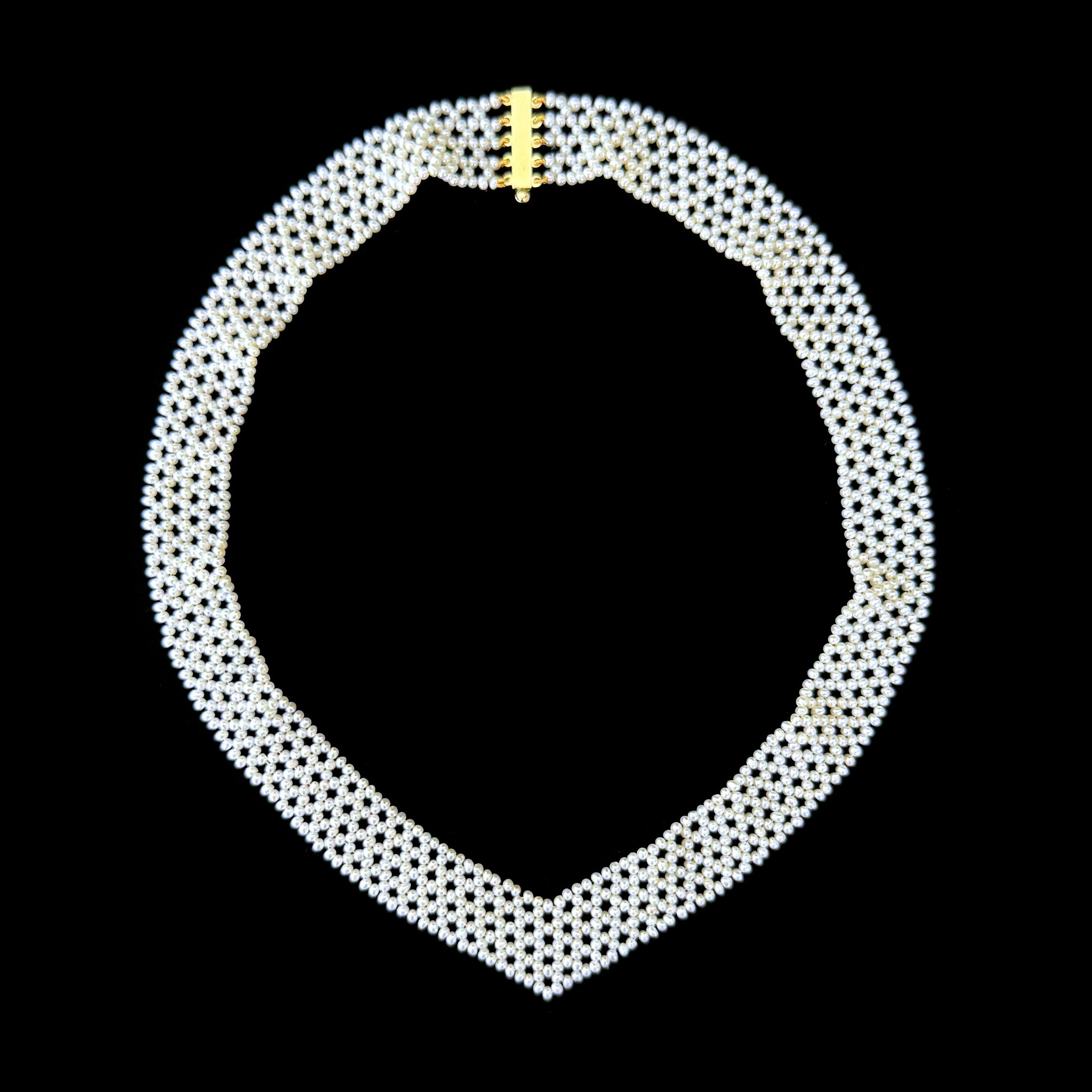 Seed Pearl Woven "V" Necklace with 14k - Image 9