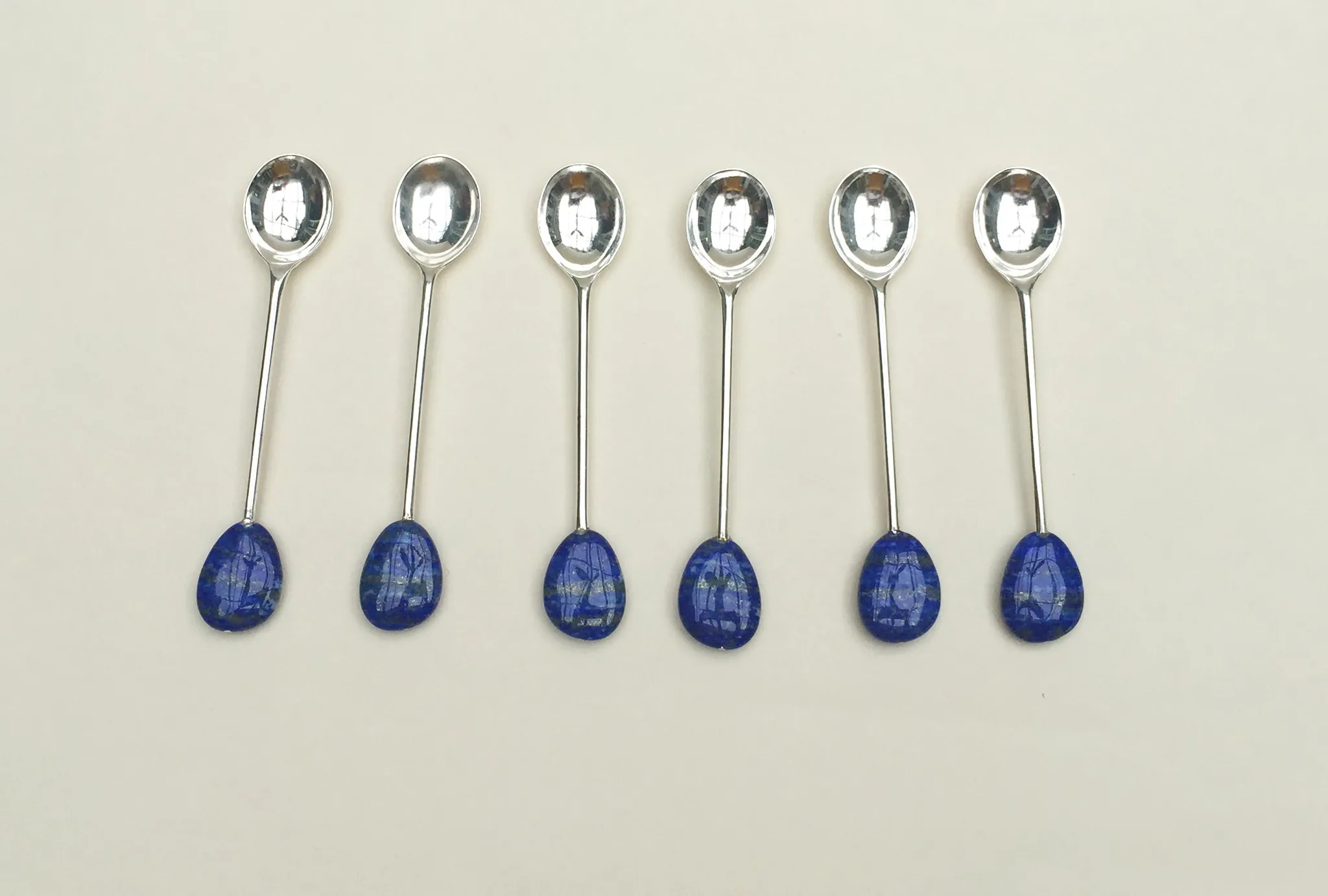 Lapis Lazuli Silver Plated Spoon Set of Six - Image 4