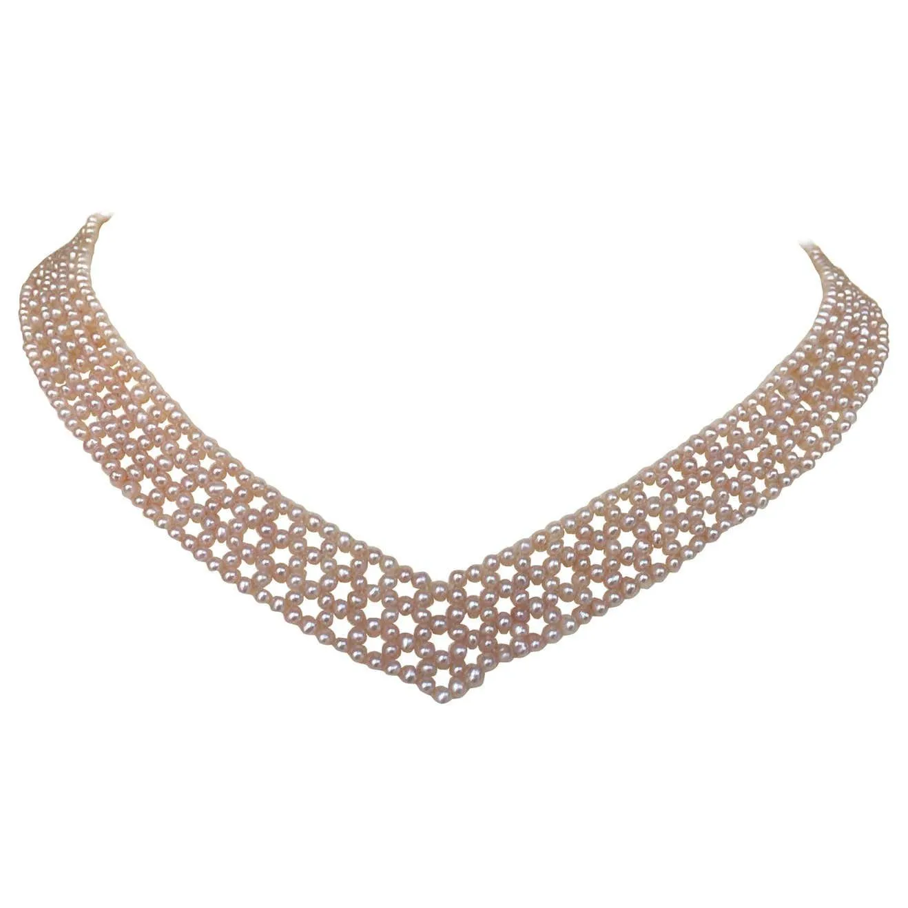 Woven Pink Pearl "V" Necklace with 14k White Gold-Plated Sliding Clasp - Image 6