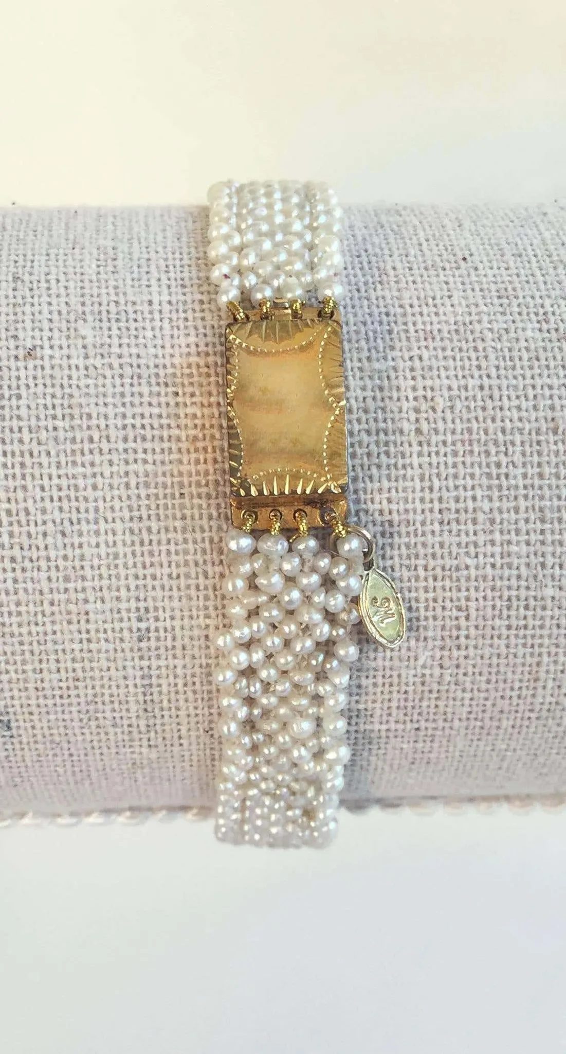 Woven Seed Pearl Bracelet with Vintage Gold clasp - Image 4