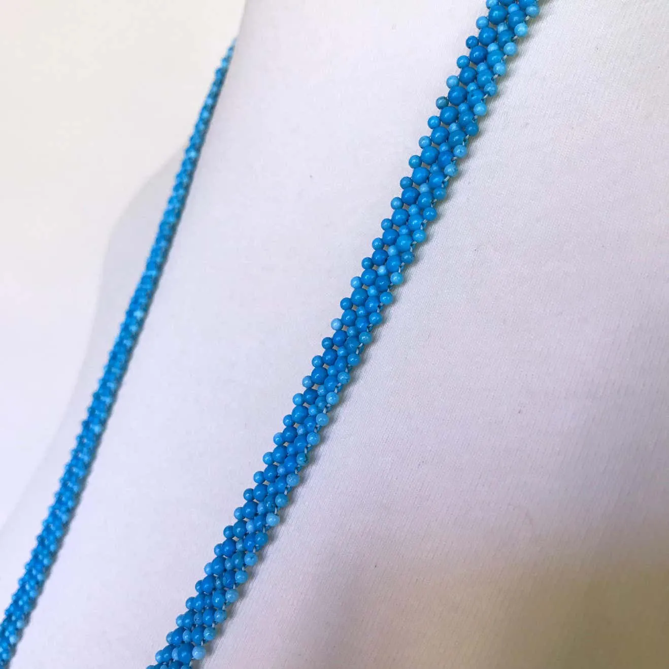 Woven Turquoise beads Sautoir with Pearls and tassel & 14K Yellow Gold - Image 5